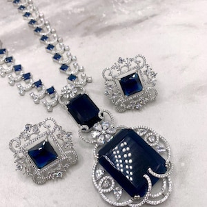 Gioielli ispirati a Nita Ambani/gioielli di imitazione in zaffiro blu/pietra doppietta/pietra blu