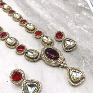 Sabyasachi inspired necklace with earrings with moissanite polki  kundan design with doublet stone pendant and earrings