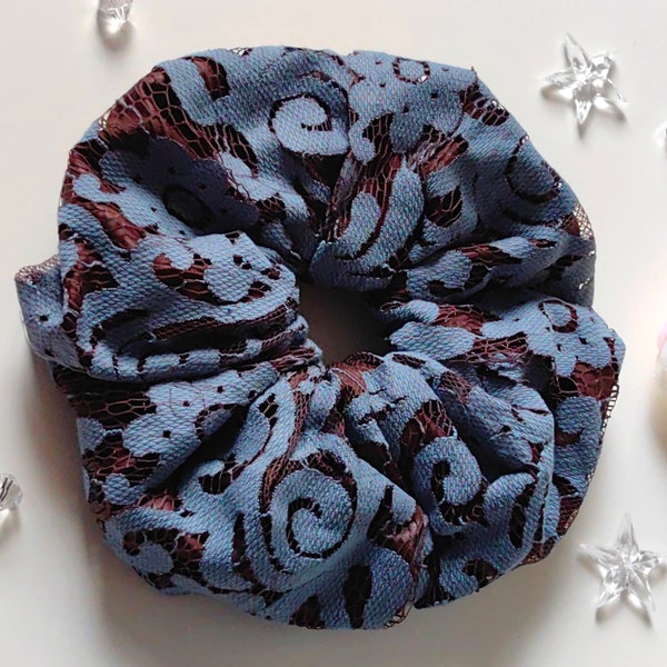 Unique, One of a Kind Handmade Blue Lace Jumbo Scrunchie