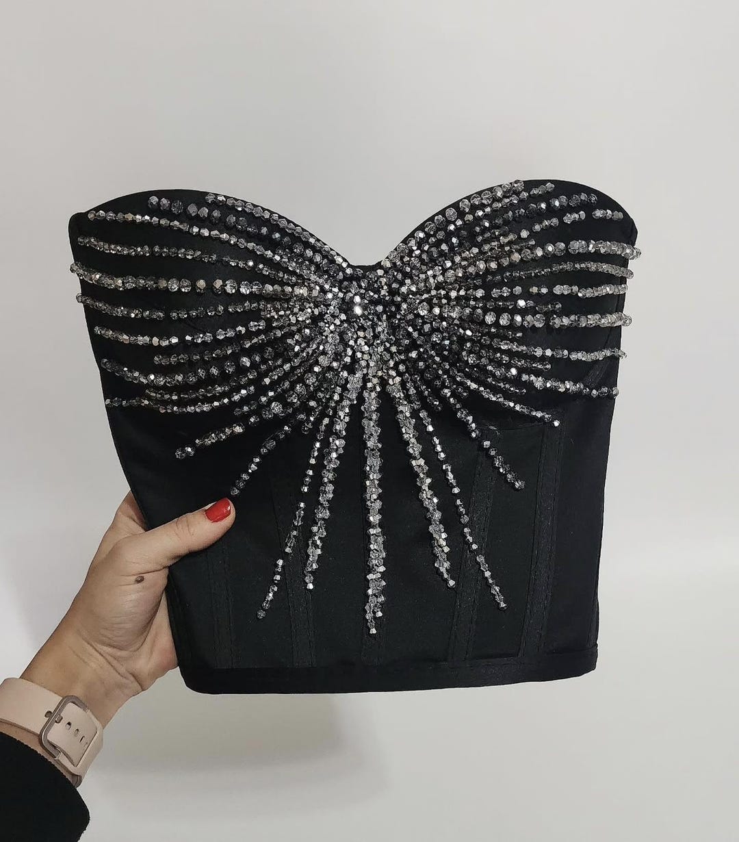 Black Rhinestone Corset Top: Strapless Crystal Bustier, Handmade - Etsy
