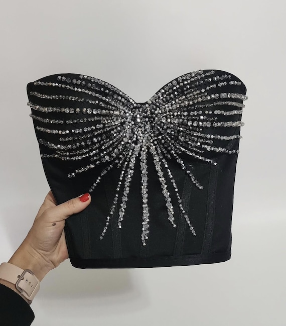 Black Rhinestone Corset Top: Strapless Crystal Bustier  display picture 1