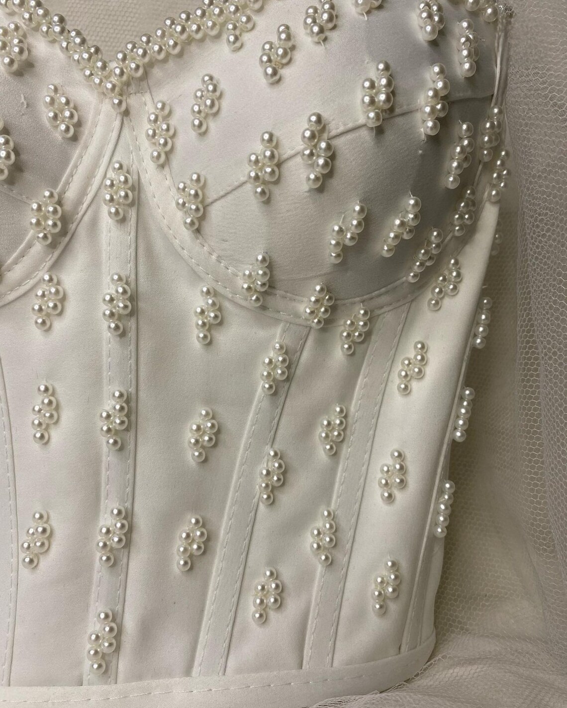 White Satin Rhinestone Corset Top: Bridal Bustier, Festival Clubwear - Etsy