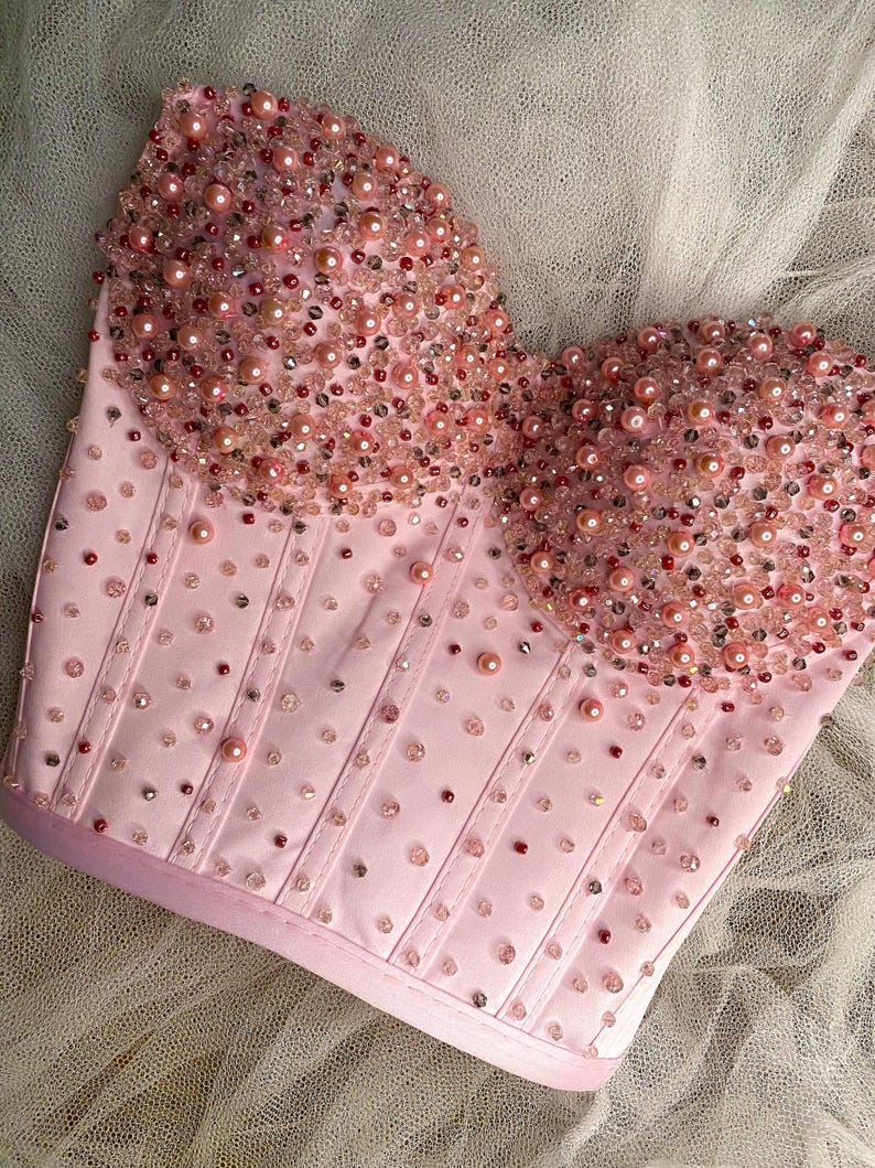 Pink Satin Rhinestone Corset Top: Sparkly Party Bustier - Etsy