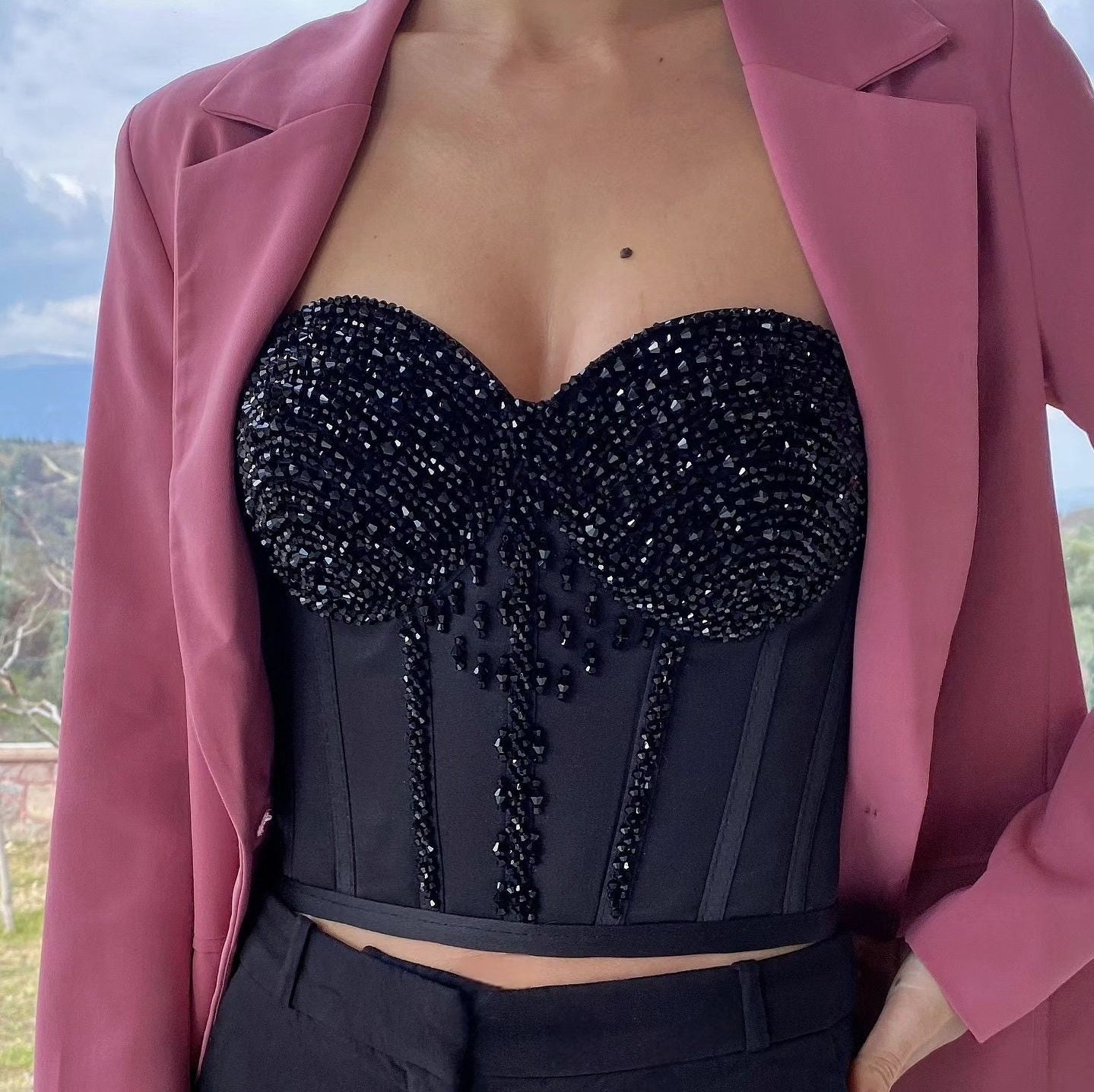 H&m rhinestone covered bustier hotsell