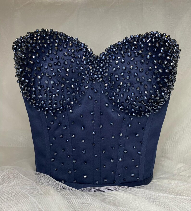 Midnight Blue Satin Rhinestone Corset Top: Luxe Crystal Bustier - Etsy