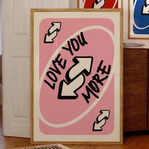 Impression Love You More Art mural rétro rose Art mural de cartes à jouer Art mural rétro rose sauge Art mural girly Art mural tendance pour la Saint-Valentin
