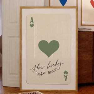 Impression d'art mural tendance As de coeur Poster Nous avons de la chance Art mural rétro tendance imprimé As de coeur Poster de cartes à jouer vert sauge