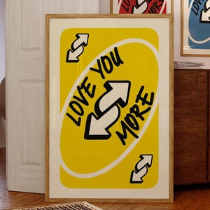 Impression Love You More Art mural rétro jaune Art mural de cartes à jouer Art mural rétro jaune sauge Art mural girly Art mural tendance pour la Saint-Valentin