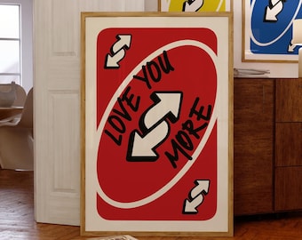 Retro Playing Card Wall Art: 'Love You More' Print