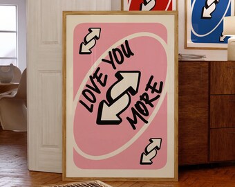 Love You More Playing Card Print: Retro Pink Wall Art