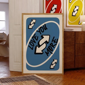 Love You More Reverse Card Print: Retro Blue Wall Art