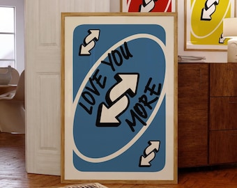 Love You More Reverse Card Print: Retro Blue Wall Art