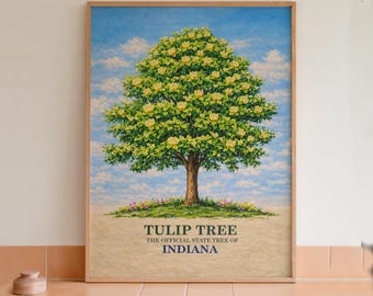Arte mural con estampado botánico del árbol estatal de Indiana: el tulipán.