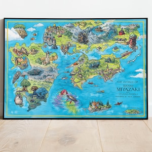 Mapa do Studio Ghibli Pôster Arte da Viagem de Chihiro Pôster do Castelo Animado de Totoro Arte da Kiki Presente para Fã do Ghibli Pôster de Hayao Miyazaki Decoração do Ghibli