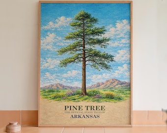 Arte mural con estampado botánico del pino, árbol estatal de Arkansas