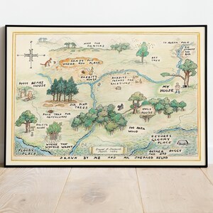 100 Aker houten kaart Winnie de Pooh afdrukken Winnie de Pooh canvas hangende kaart kinderkamer kunst kinderkamer kunst aan de muur 100 hectare houten kaart muur decor