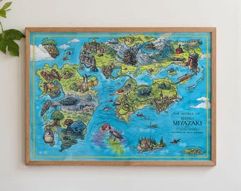Studio Ghibli Map Poster: Hayao Miyazaki Anime Art