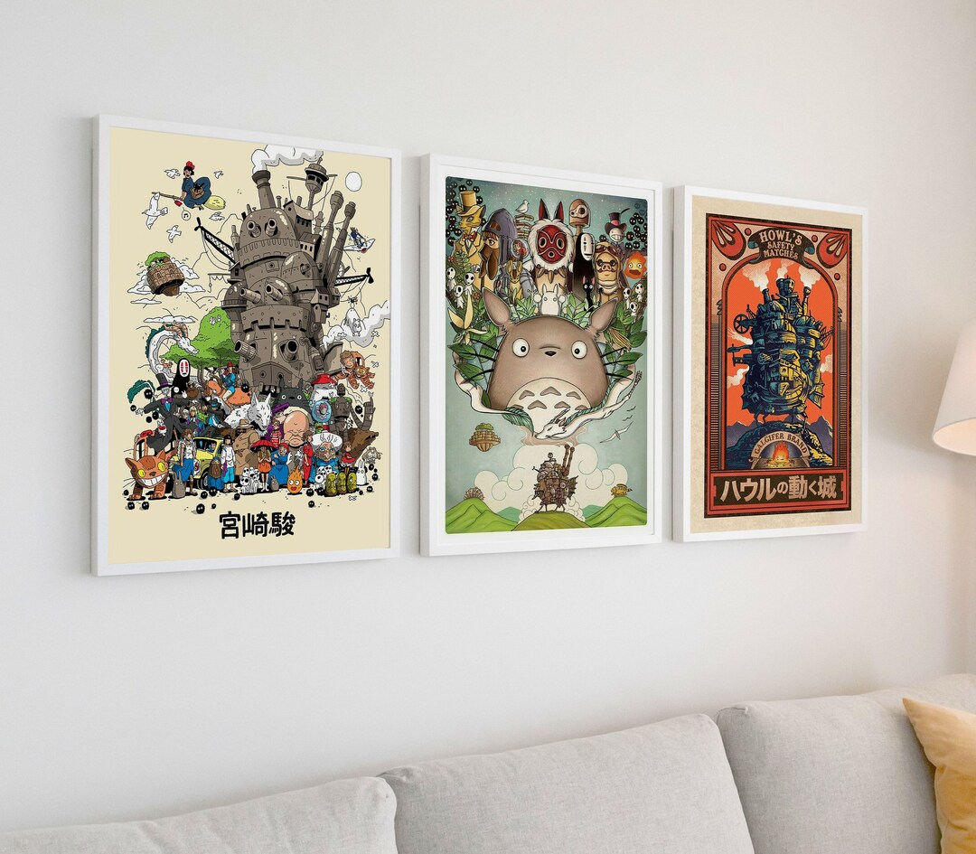 Set of 3 Studio Ghibli Posters Studio Wall Print Hayao Miyazaki Poster ...