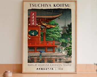 Tsuchiya Koitsu Asakusa Templo Lluvia Impresión en madera japonesa