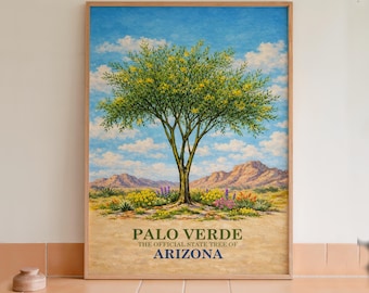 Arte mural con lámina botánica del árbol estatal de Arizona, Palo Verde.
