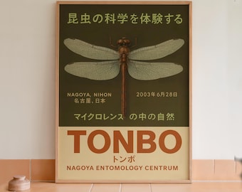 Póster de libélula japonesa Tonbo, lámina de arte entomológico.