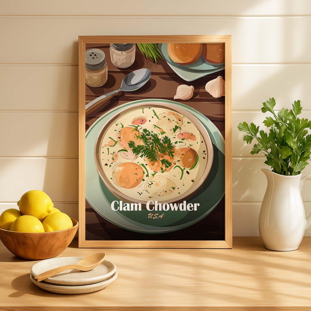 Clam Chowder American Soup Kitchen Print USA Food Art Poster Dining ...