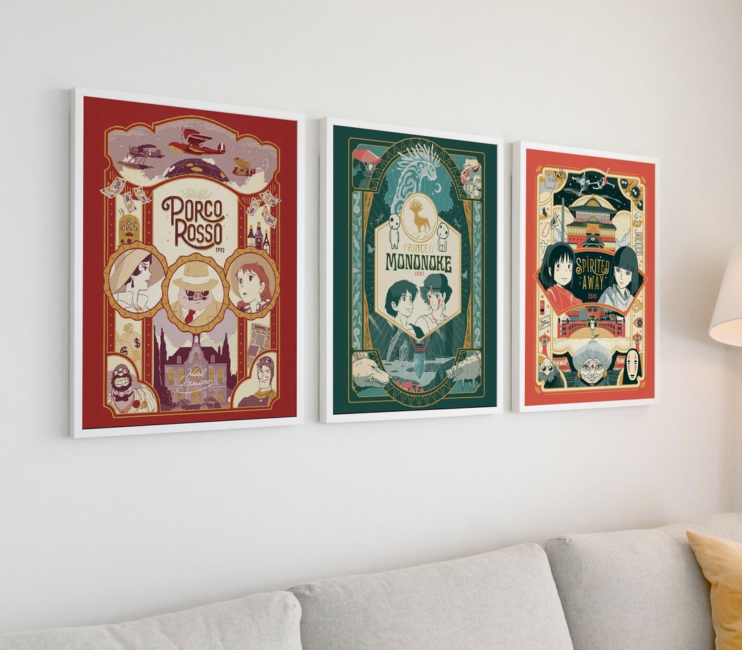 Set of 3 Studio Ghibli Posters Studio Wall Print Hayao Miyazaki Poster ...