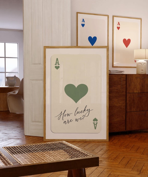 Ace of Hearts Print: Retro Sage Green Playing Card Poster