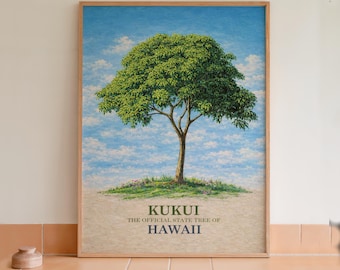 Arte mural con lámina botánica del árbol estatal de Hawái, Kukui.