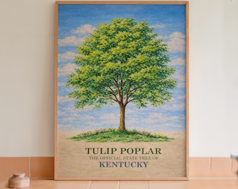 Arte mural con lámina botánica del tulipán álamo, árbol estatal de Kentucky.