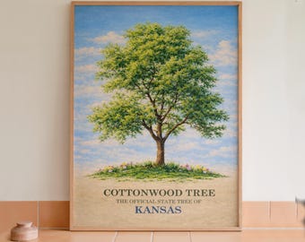 Arte mural con lámina botánica de álamo, árbol del estado de Kansas