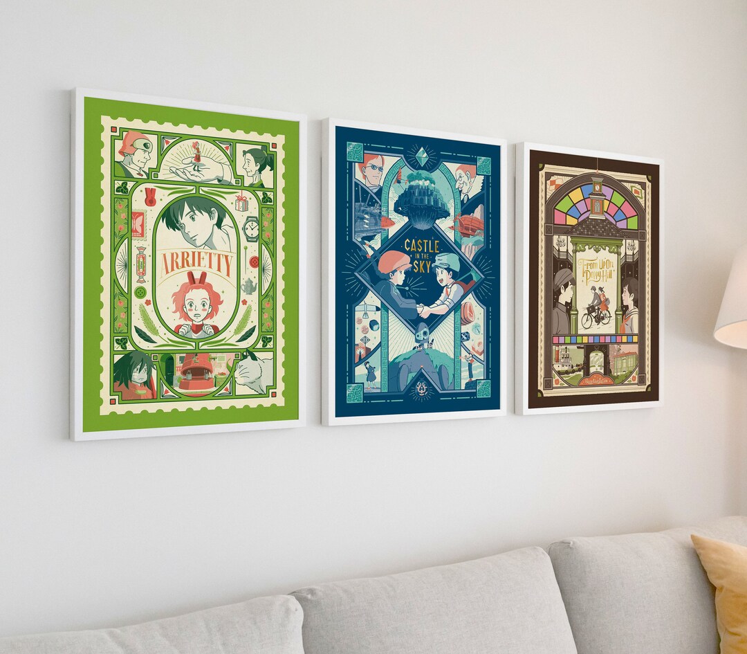 Set of 3 Studio Ghibli Posters Studio Wall Print Hayao Miyazaki Poster ...