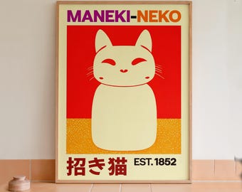 Maneki Neko Lucky Cat Japonés Lámina artística