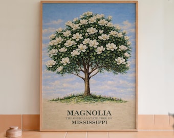 Cuadro decorativo con estampado botánico de magnolia, árbol estatal de Mississippi.