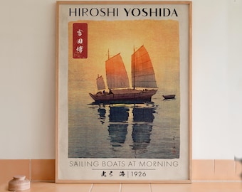 Hiroshi Yoshida - Barcos de vela - Mañana - Grabado japonés en madera