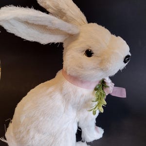 Sisal Straw White Spring Easter 12” Sitting Bunny With Flower & Bow