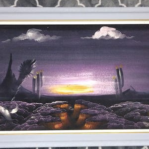 Vintage Black Velvet Painting Southwestern Desert Framed 50s MCM artist signed