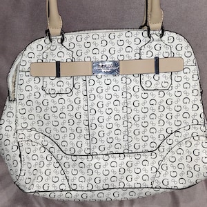 Guess Beige and Black Monogram Handbag