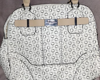 Guess Beige and Black Monogram Handbag