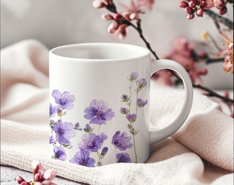 Purple Floral Mug: Cottagecore Pressed Flower Coffee Cup