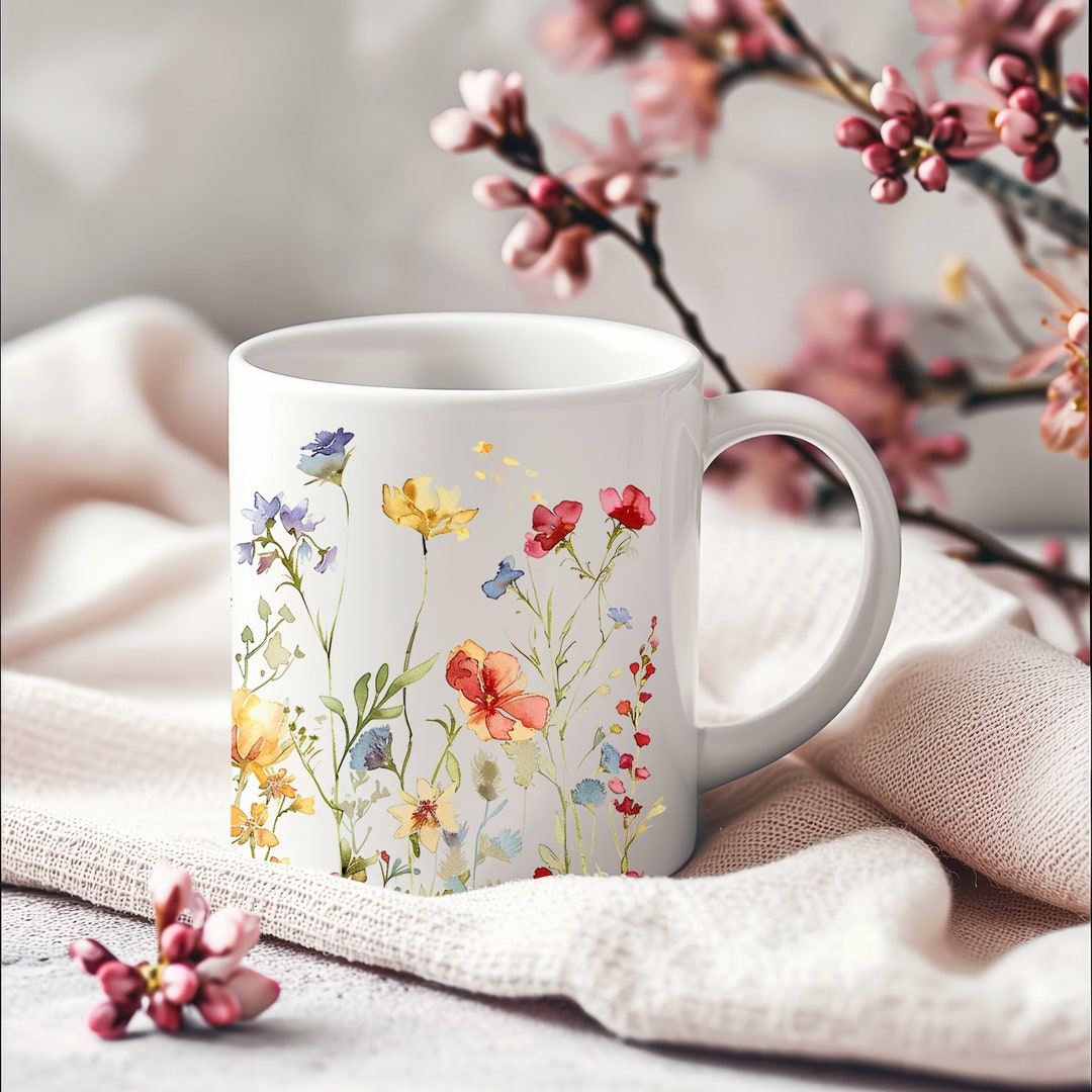 Wildflower Cottagecore Mug: Vintage Floral Coffee Cup - Etsy