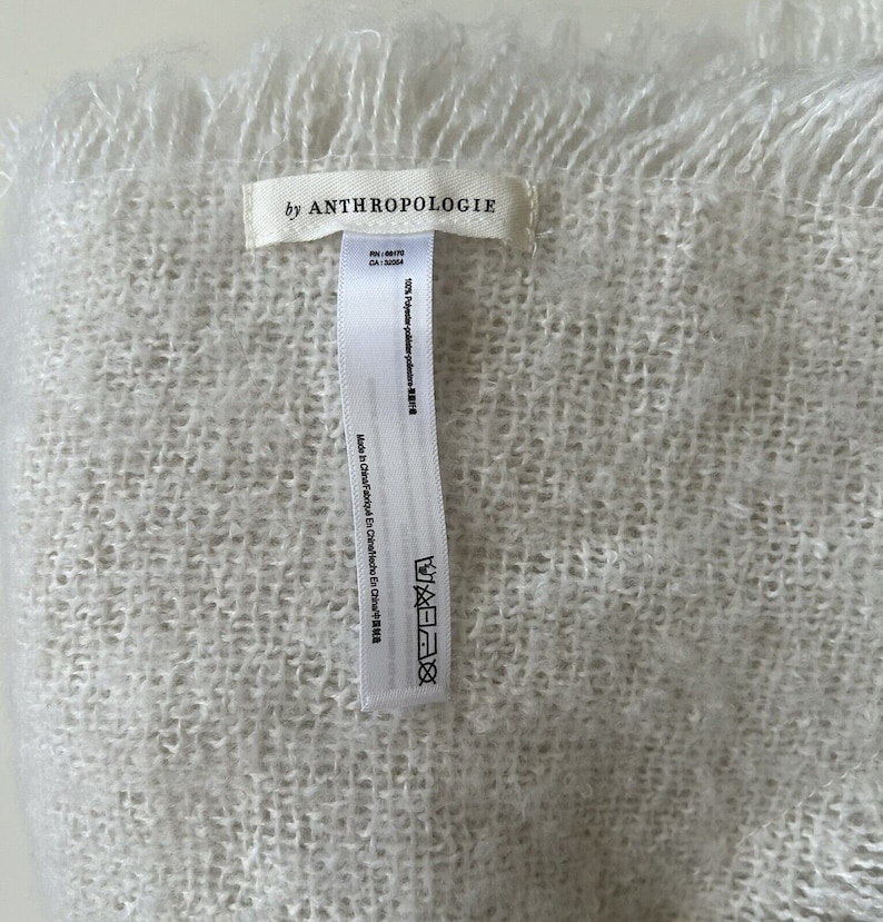 przez Anthropologie Biały prostokątny szalik 90" x 25" Szalik Vintage zdjęcie 2