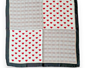 Red Hearts And Black Edges Scarf 27 X 27 Women Scarve Boho White Unisex
