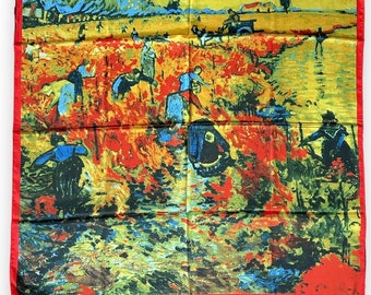 The Red Wine Yard Van Gogh Art Scarf Unisex Vtg Headscarf Tied 35" x 35" Square Scarve
