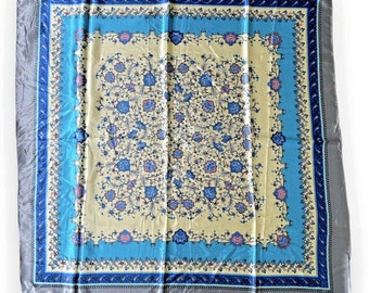 Grey & Light Blue Scarf 35" x 35" Women Navy Blue Square Scarve