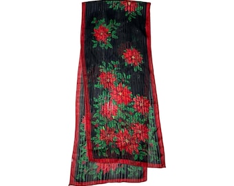 Red Scarf 55 X 11 Women Christmas Flowers Scarve Unisex