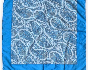 Blue Paisley Scarf Vintage Unisex 26'' x 26'' Square Scarve Solid