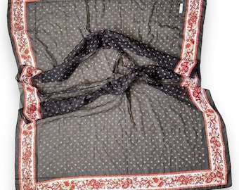 Lauren Ralph Lauren Czarno-czerwony szalik vintage 62 X 41 damski szalik unisex prostokątny