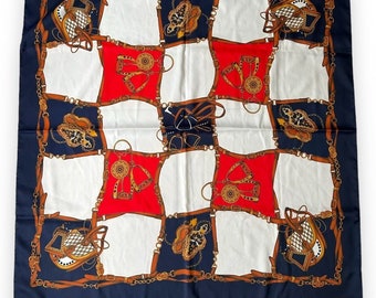 Made in Italy Blue White Red 100% Polyester Vintage Scarf 34" X 33" Square Scarve
