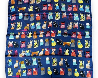 Blue Cats Scarf 35" X 35" Women Square Scarve Unisex Multicolor